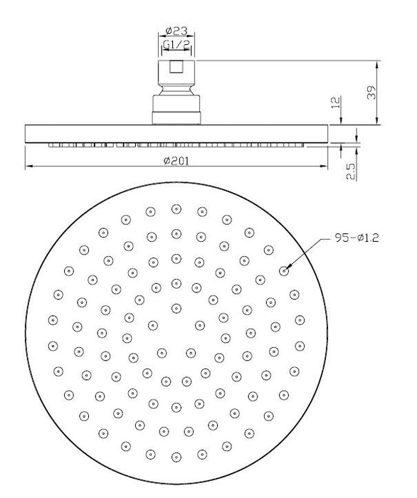 Caral hoofddouche rond 20 x 1,2 cm chroom