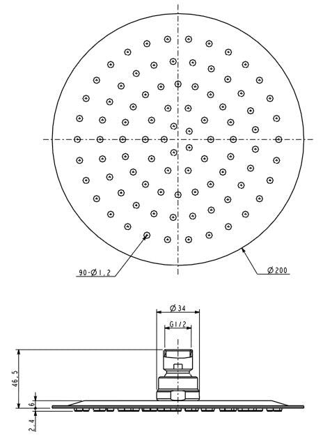 UFO Luxe hoofddouche rond 200mm Ultra plat chroom