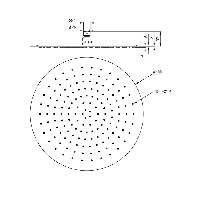 UFO Luxe hoofddouche rond 400mm Ultra plat chroom