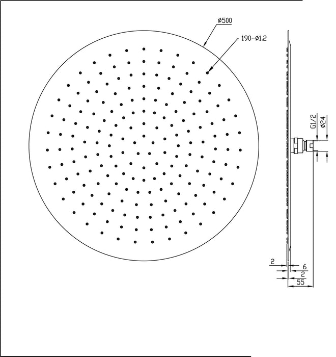 UFO Luxe hoofddouche rond 500mm Ultra plat chroom