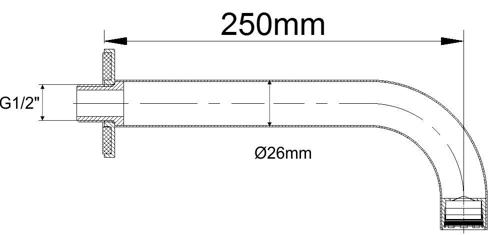 inbouw-uitloop rond 25cm 1/2'' chroom