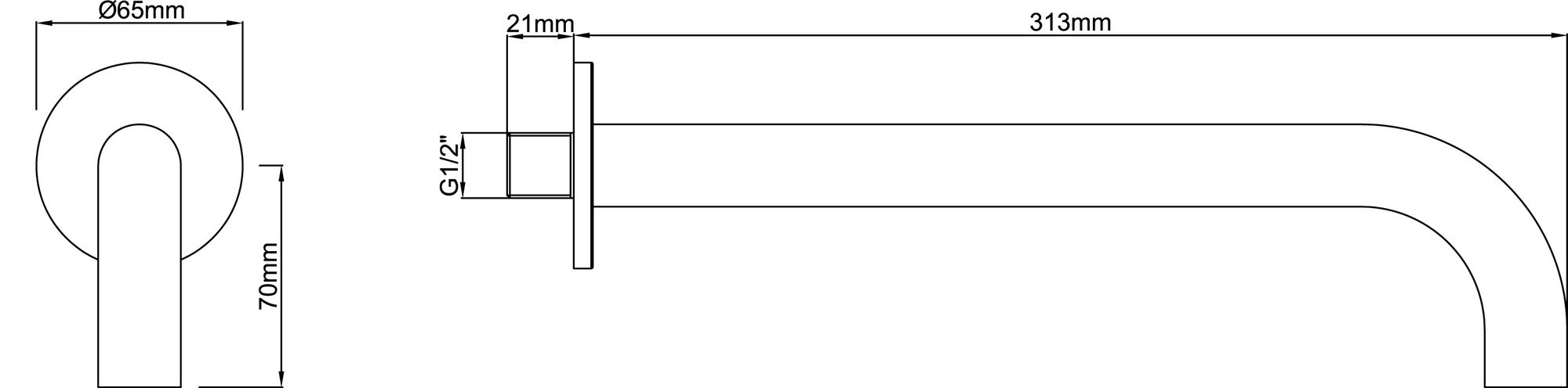 inbouw-uitloop rond 30cm 1/2'' geborsteld staal
