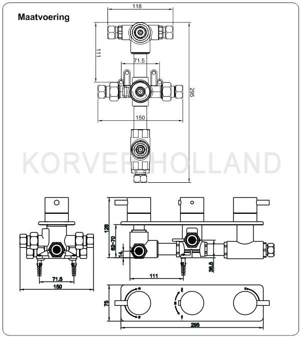 Rombo inbouw 3-wegs douchethermostaat chroom