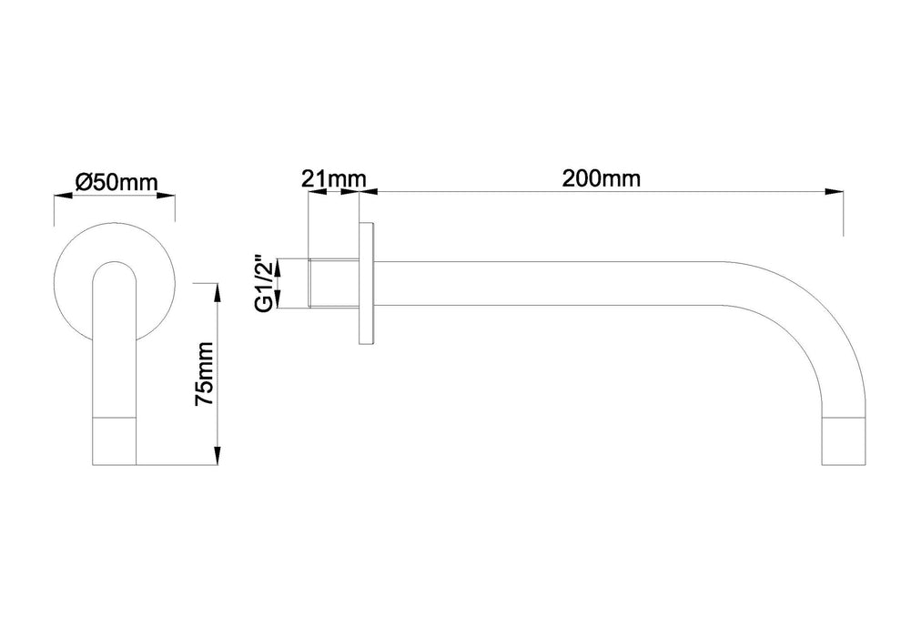 SLIM 18mm uitloop rond 20cm 1/2" geborsteld staal