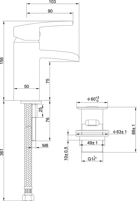 Rombo waterval-wastafelkraan+ clickwaste chroom