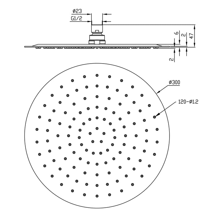 UFO Luxe hoofddouche rond 300mm Ultra plat RVS