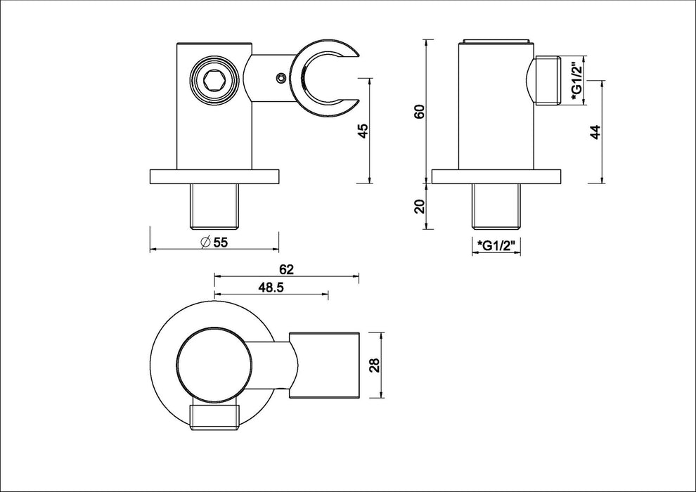luxe doucheaansluiting+kantelb.opsteek 1/2'' geborsteld messing