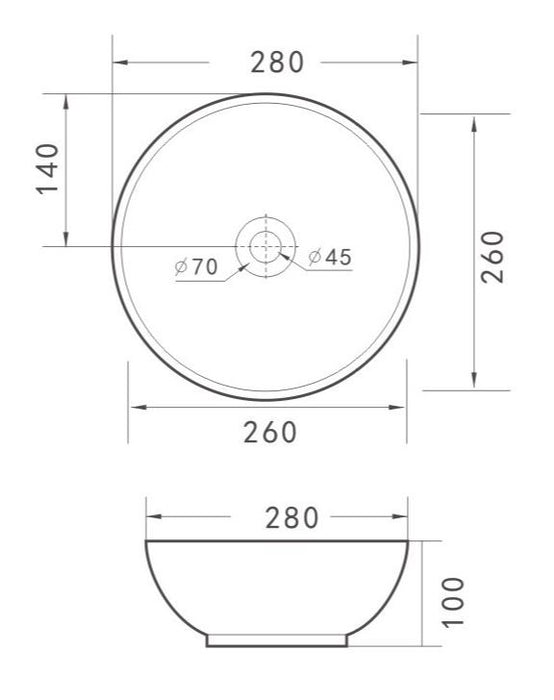 Wiesbaden Kimo waskom rond 28x10 cm keramiek mat zwart