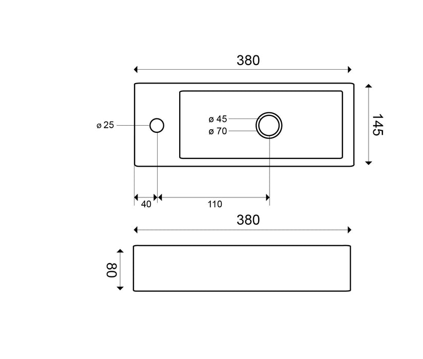 Trim mini fontein 380x140x80mm links wit