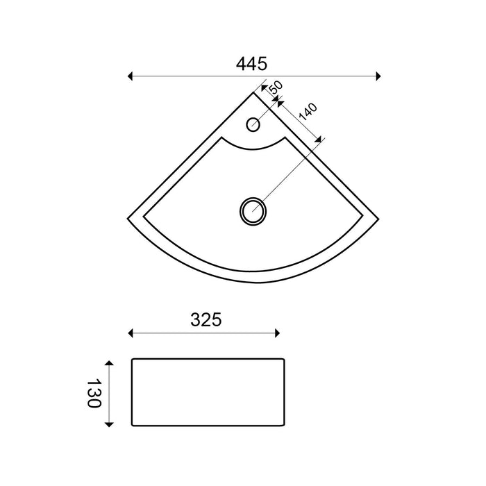 Pallas hoekfontein 445x325x130 wit
