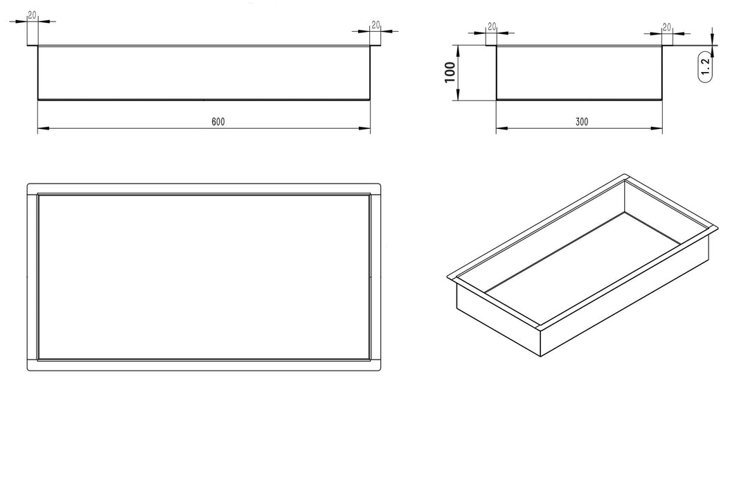 Wiesbaden inbouwnis 30x60x10cm geborsteld messing