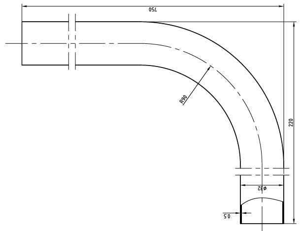 Vloerbuis 750x220x32 mm chroom