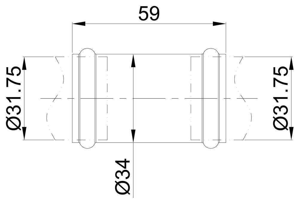 chroom koppelstuk 32mm tbv vloerbuis