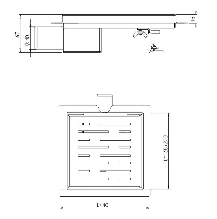 Wiesbaden 3e generatie doucheput met flens en zijuitlaat 15 x 15 cm RVS