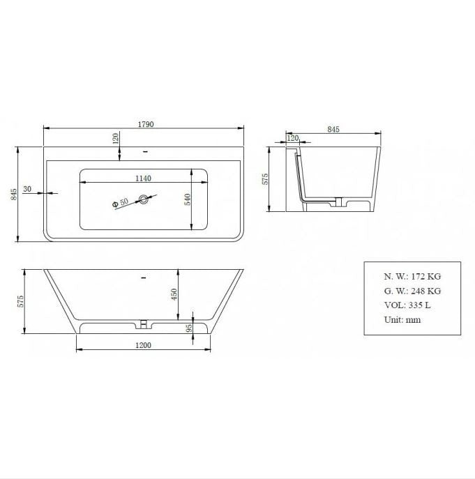 Wiesbaden Inge Solid surface half vrijstaand bad 180x84x57 cm mat wit