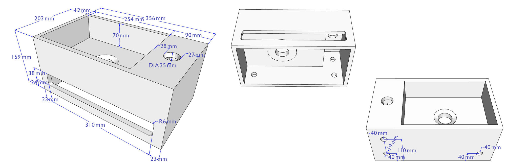 Wiesbaden Julia fontein rechts Solid surface 35 x 20 x 16 cm mat wit