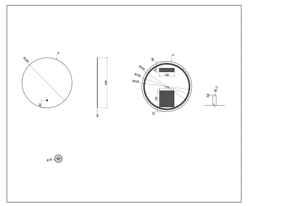 Wiesbaden Novi ronde spiegel met LED, dimbaar 60 cm mat zwart