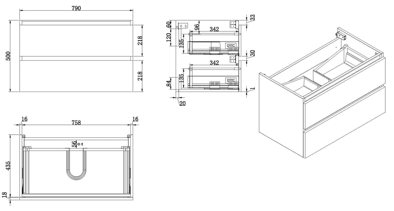 Vision onderkast+2 laden 80x46 wit