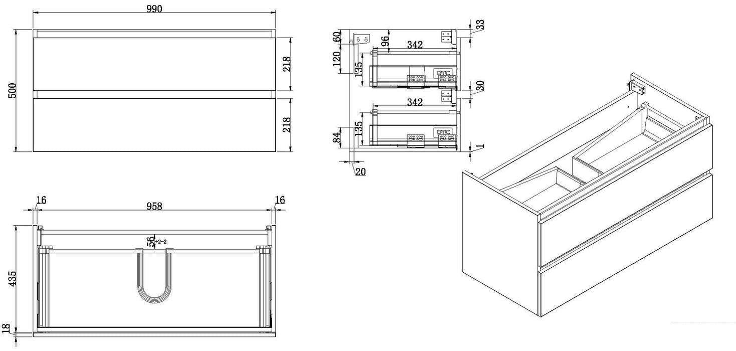 Vision onderkast+2 laden 100x46 wit