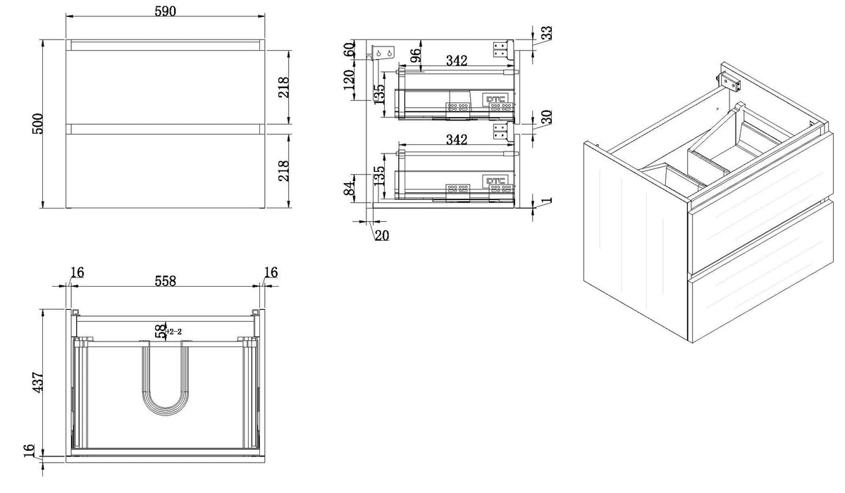 Vision onderkast+2 laden 60x46 houtnerf grijs