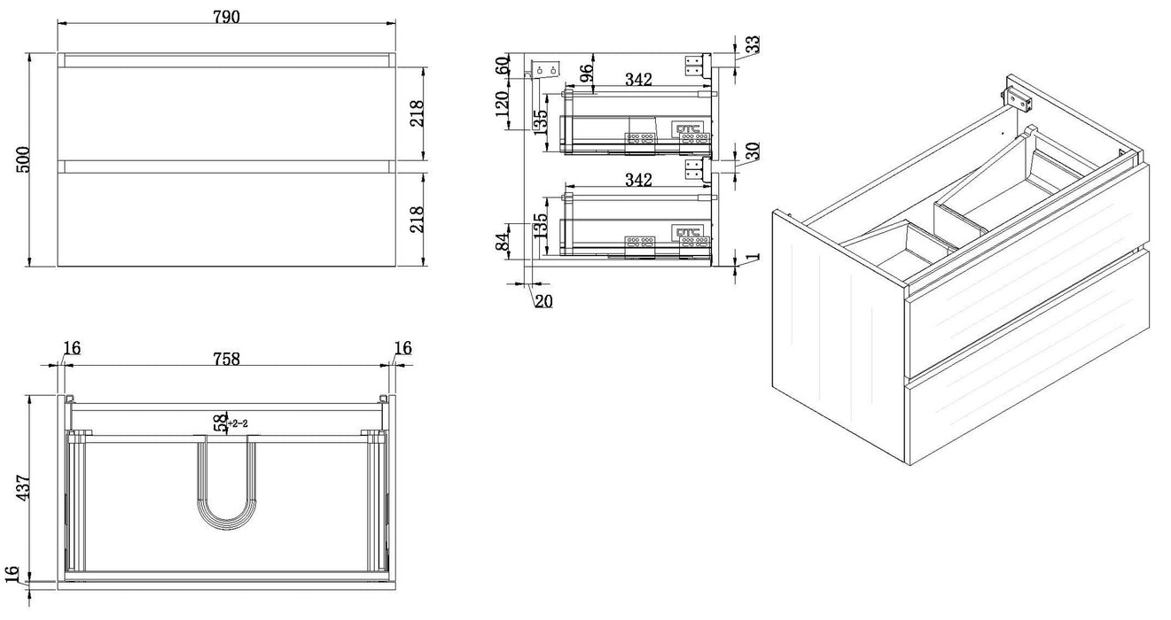 Vision onderkast+2 laden 80x46 houtnerf grijs