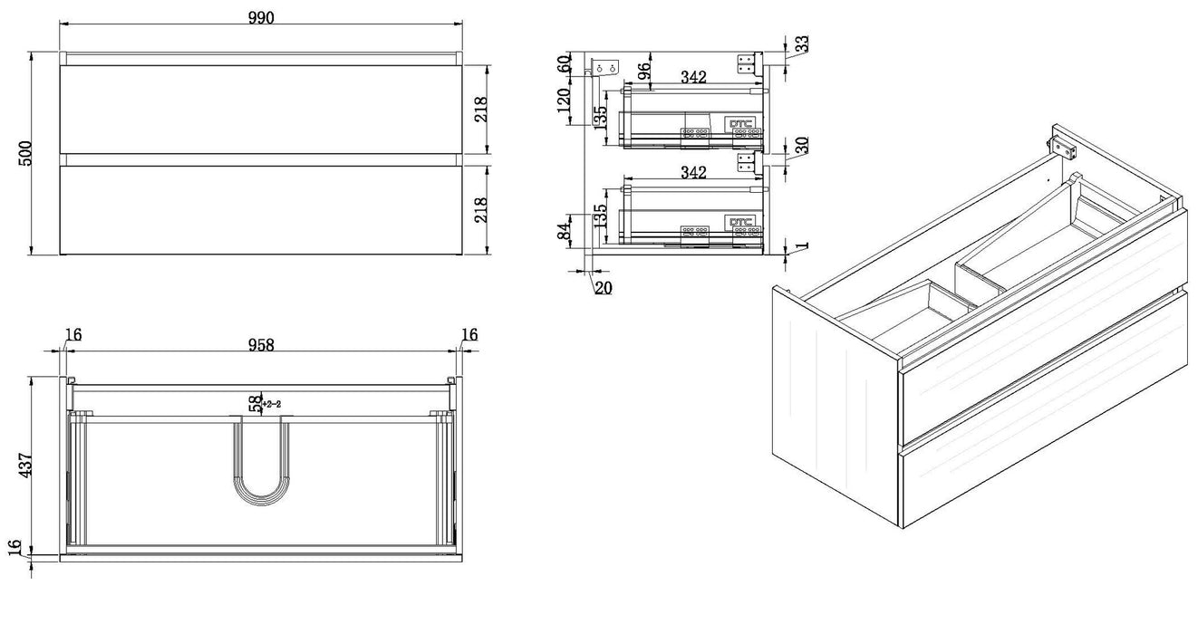 Vision onderkast+2 laden 100x46 houtnerf grijs