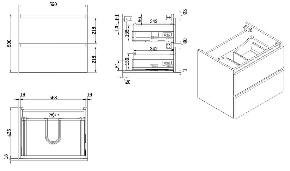 Vision onderkast+2 laden 60x46 hoogglans grijs