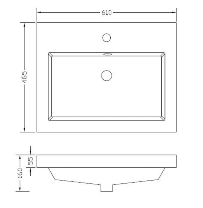 Wiesbaden Vision wastafel enkel met 1 kraangat 60x46x5,5 cm kunstmarmer glans wit