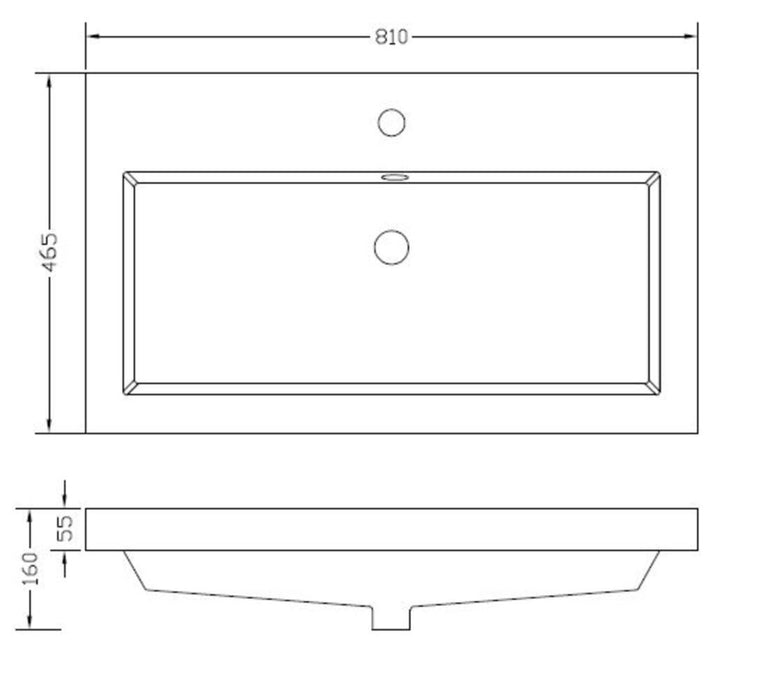 Wiesbaden Vision wastafel enkel met 1 kraangat 80x46x5,5 cm kunstmarmer glans wit