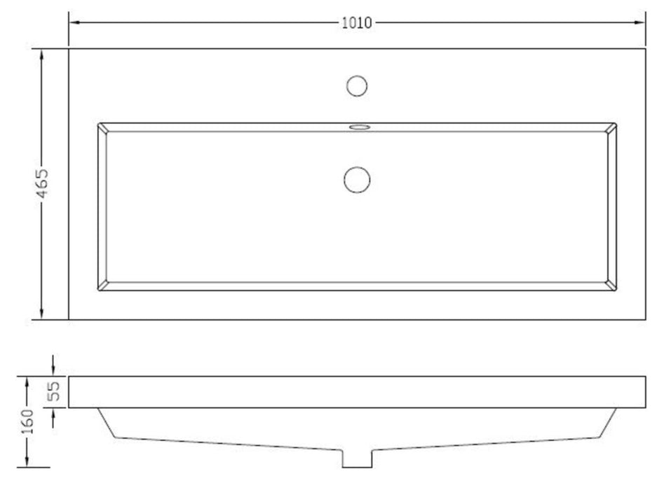 Wiesbaden Vision wastafel enkel met 1 kraangat 100x46x5,5 cm kunstmarmer glans wit