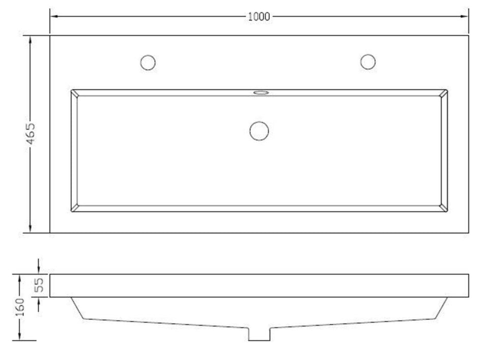 Wiesbaden Vision wastafel enkel met 2 kraangaten 100x46x5,5 kunstmarmer glans wit