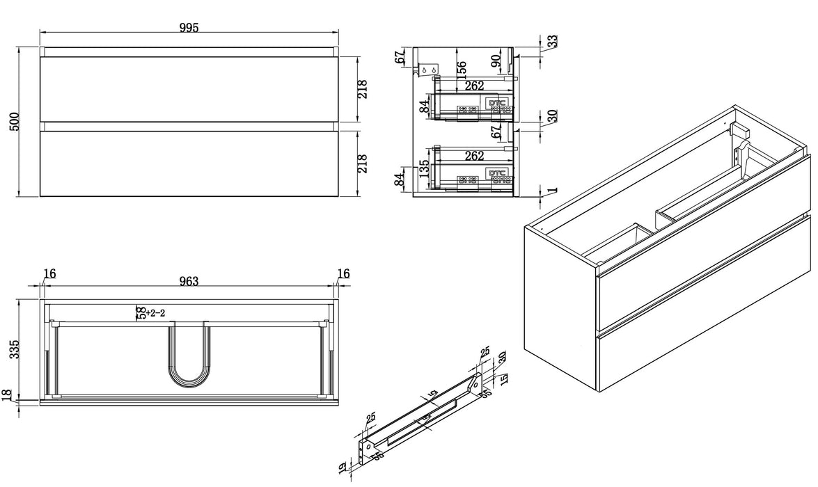 onderkast 100cmx36cm zo.wastafel wit