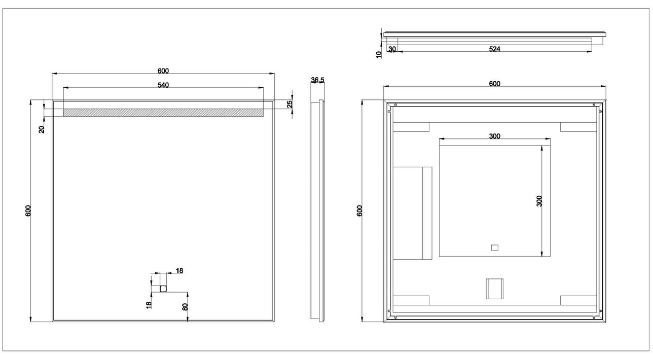 Ambi One dimbare Led condensvrije spiegel 60 x 60 cm