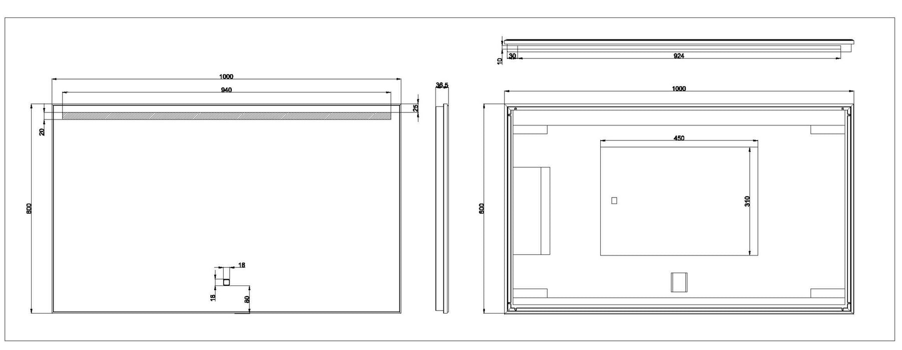 Ambi One dimbare Led condensvrije spiegel 100 x 60 cm