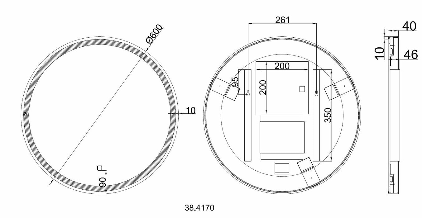 Wiesbaden Maro ronde spiegel met LED, dimbaar en spiegelverwarming 60 cm mat zwart