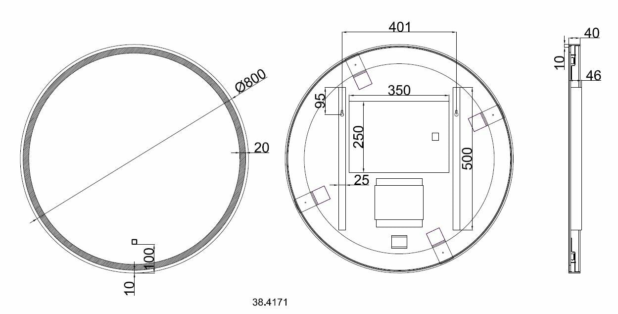 Wiesbaden Maro ronde spiegel met LED, dimbaar en spiegelverwarming 80 cm mat zwart