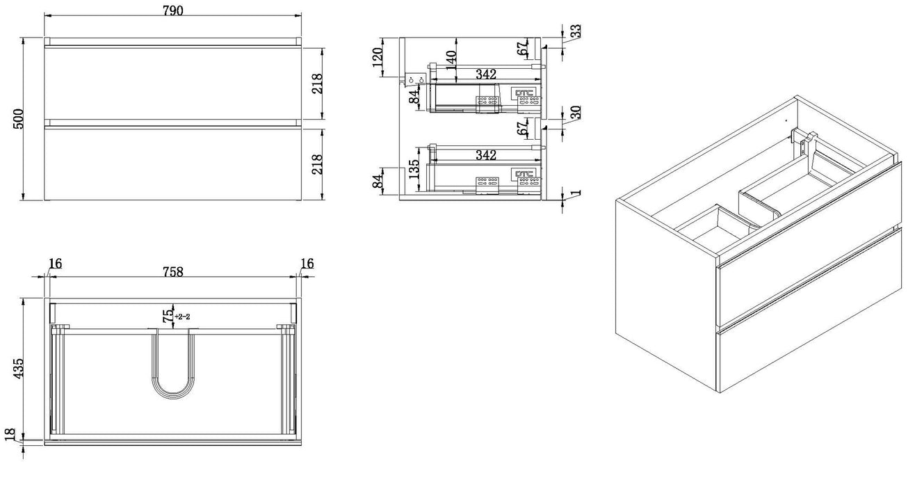 Tigris onderkast 80 x 46 cm wit