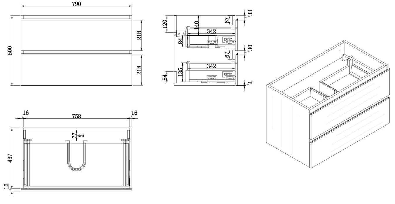 Tigris onderkast 80 x 46 cm houtnerf grijs