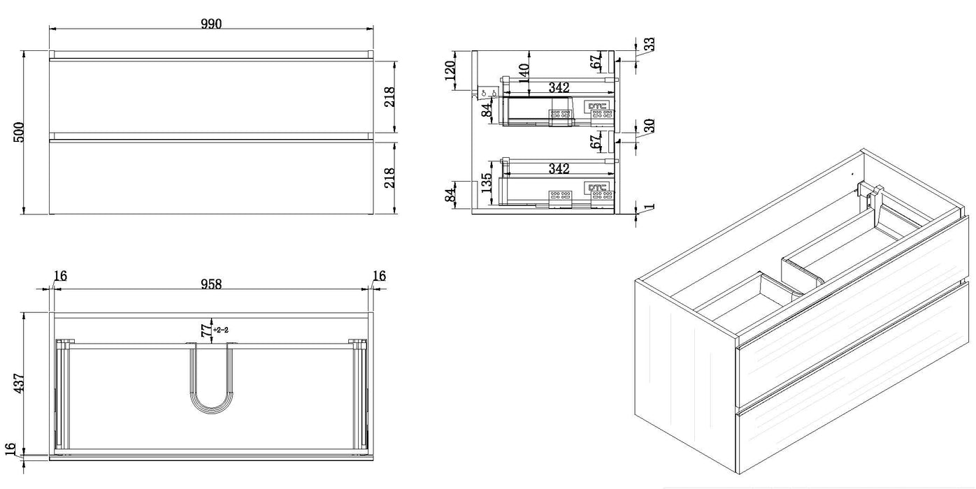 Tigris onderkast 100 x 46 cm houtnerf grijs
