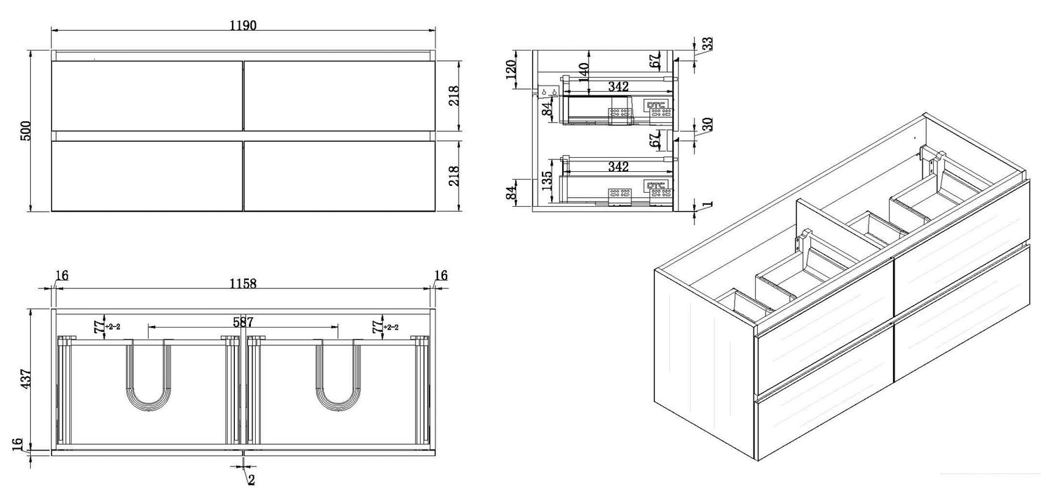 Tigris onderkast 120 x 46 cm houtnerf grijs