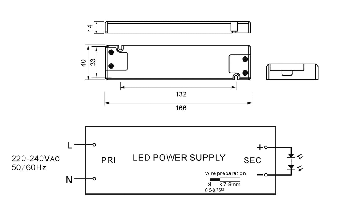 Trafo 220V tbv LED spiegels 20W max