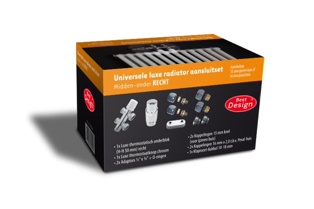 Best-Design Luxe radiator-aansluitset Midden onder Recht universeel (DS-ORANJE)