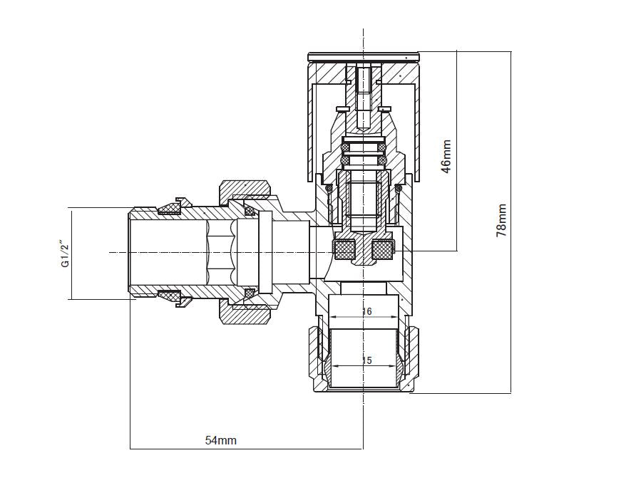 Best-Design luxe Radiatorkraan haaks 1/2x15mm