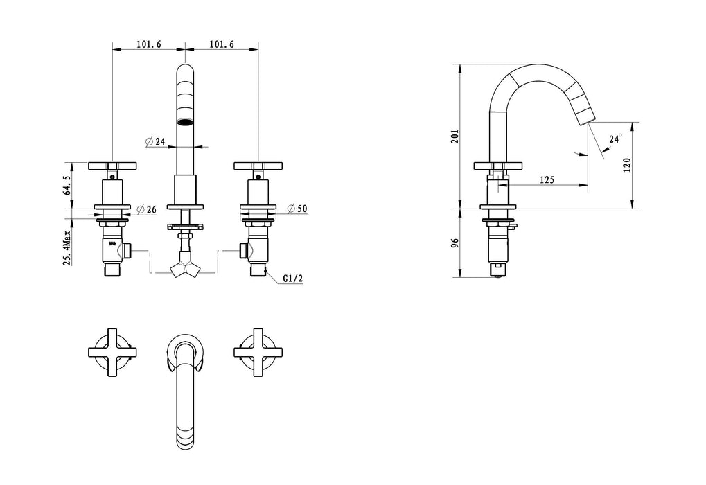 Best-Design New-Jax 3-gats staande wastafelkraan