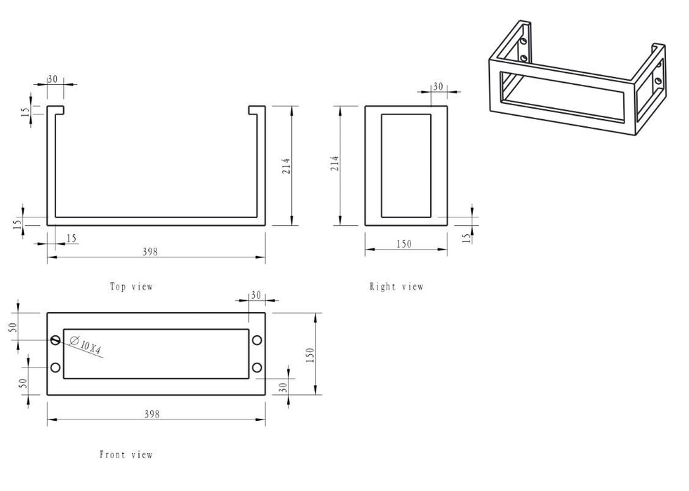 Wiesbaden montagebeugel vierkant 40x22x15 cm rvs