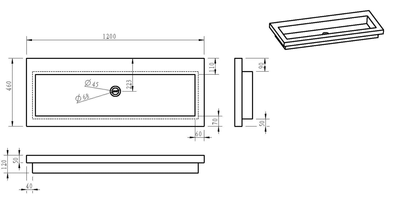 Wiesbaden Raw wastafel enkel zonder kraangat 120x46x5 cm hardsteen gezoet