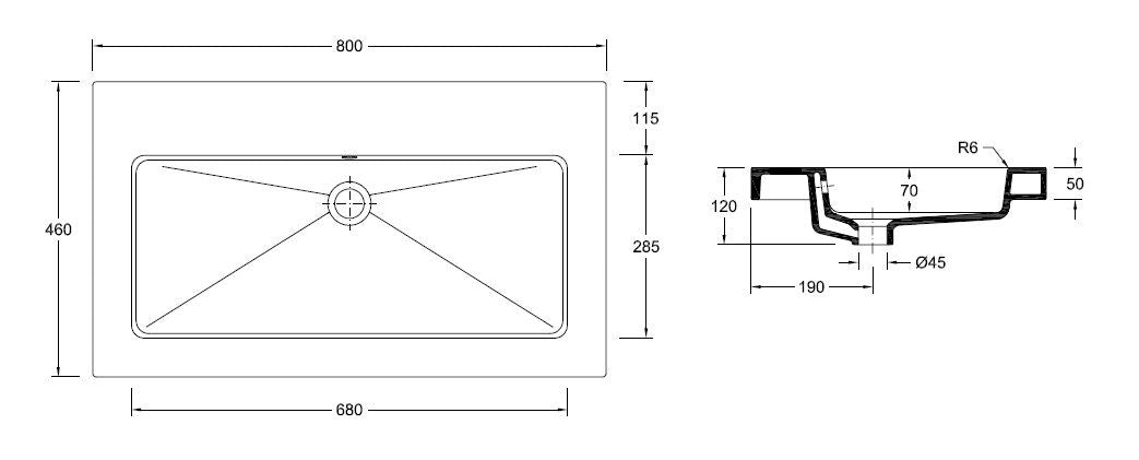 Wiesbaden Kera wastafel enkel zonder kraangat 80x46x5 cm keramiek glans wit