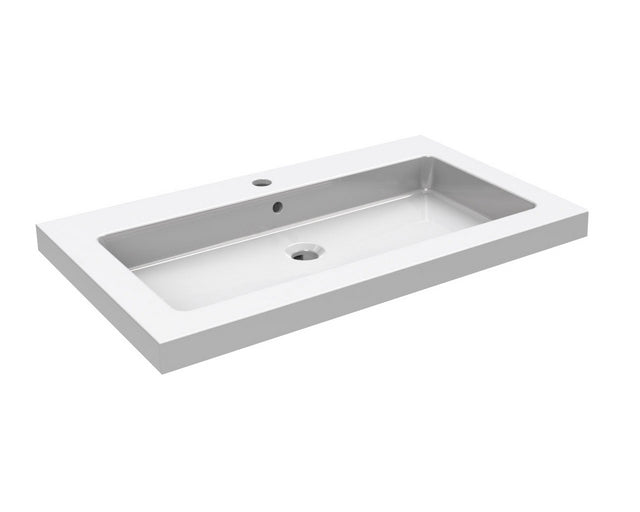 Wiesbaden Kera wastafel enkel met 1 kraangat 80x46x5 cm keramiek glans wit