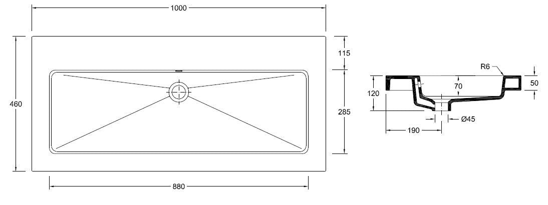 Wiesbaden Kera wastafel enkel zonder kraangat 100x46x5 cm keramiek glans wit