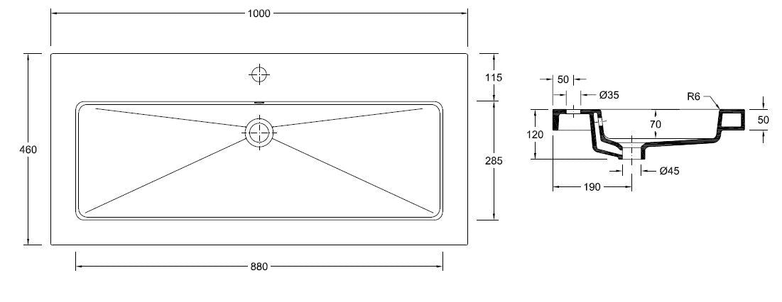 Wiesbaden Kera wastafel enkel met 1 kraangat 100x46x5 cm keramiek glans wit